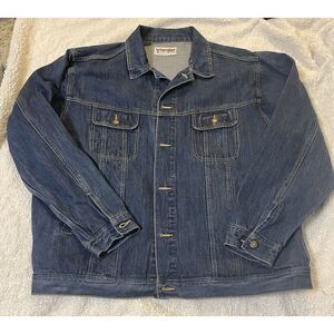 Wrangler Men Rugged Wear Denim Jean Trucker Jacket Blue Dark Wash No Size‎ Tags